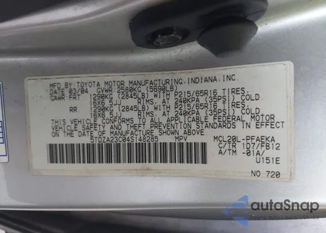 2004 Toyota Sienna Le from USA, damaged, VIN 5TDZA23C04S148285